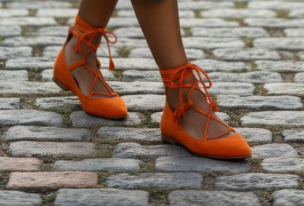 Boden 42 Lille lace up point toe flats strappy orange suede sz 10.5 new